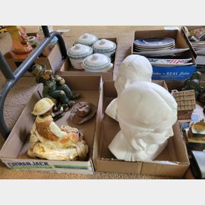 2 Boxes of Native ceramic heads and cowboy figurines