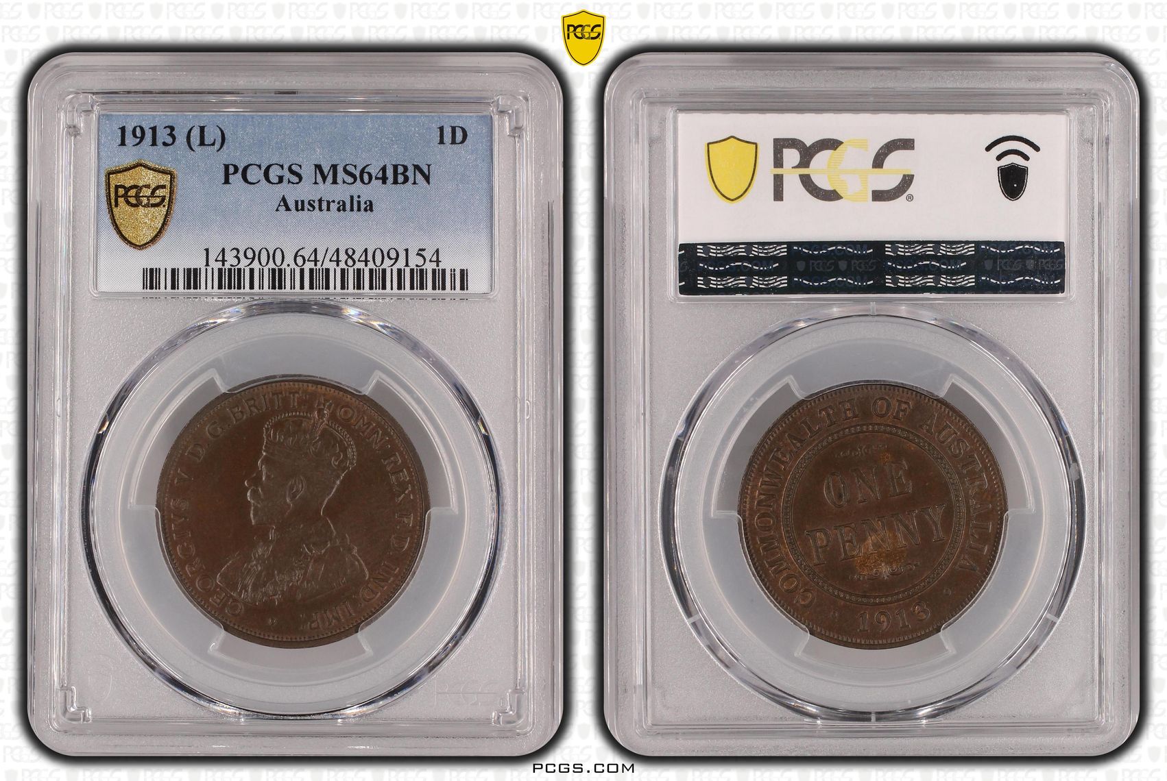 George V, Penny, 1913, PCGS MS64BN