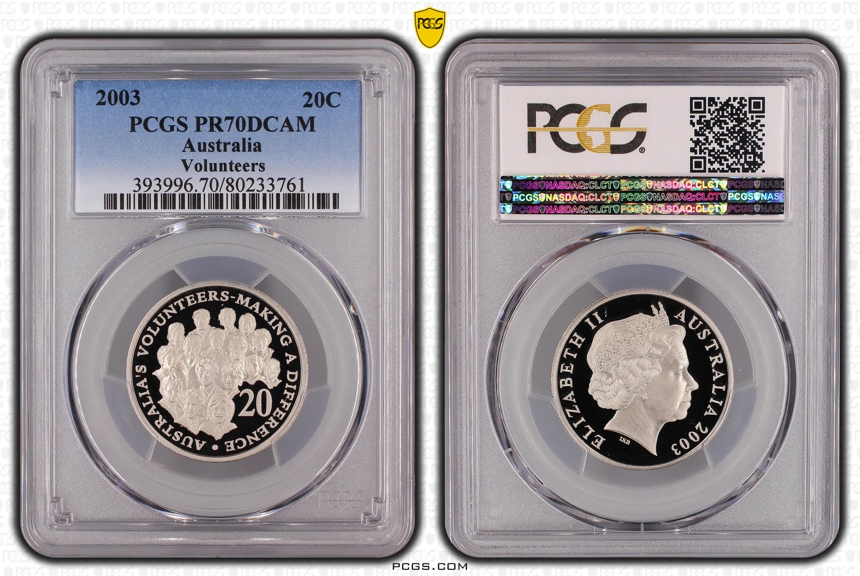 Volunteers, Twenty Cent, 2003, PCGS PR70DCAM