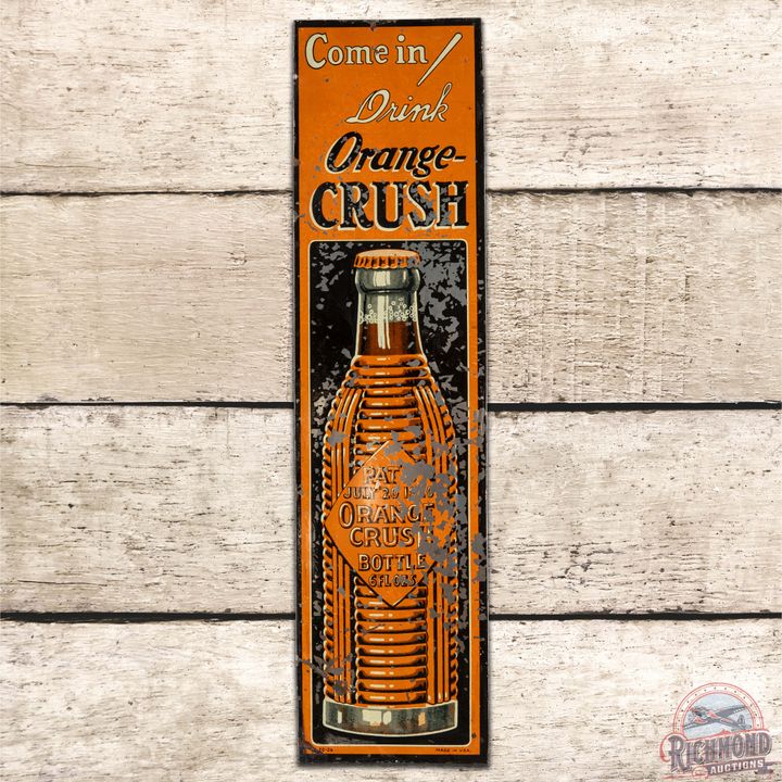 Come in Drink! Orange Crush Embossed SS Tin Door Push Sign w/ Krinkle Bottle