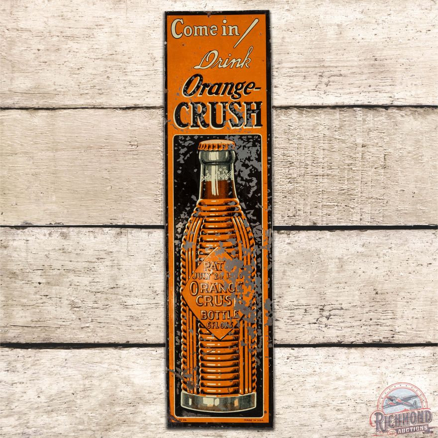 Come in Drink! Orange Crush Embossed SS Tin Door Push Sign w/ Krinkle Bottle
