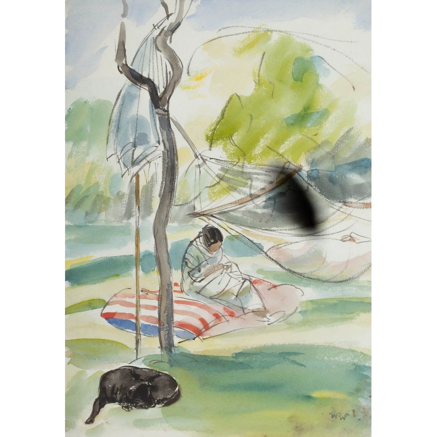 Wojciech Weiss | Żona z córką w hamaku, 1921 r.