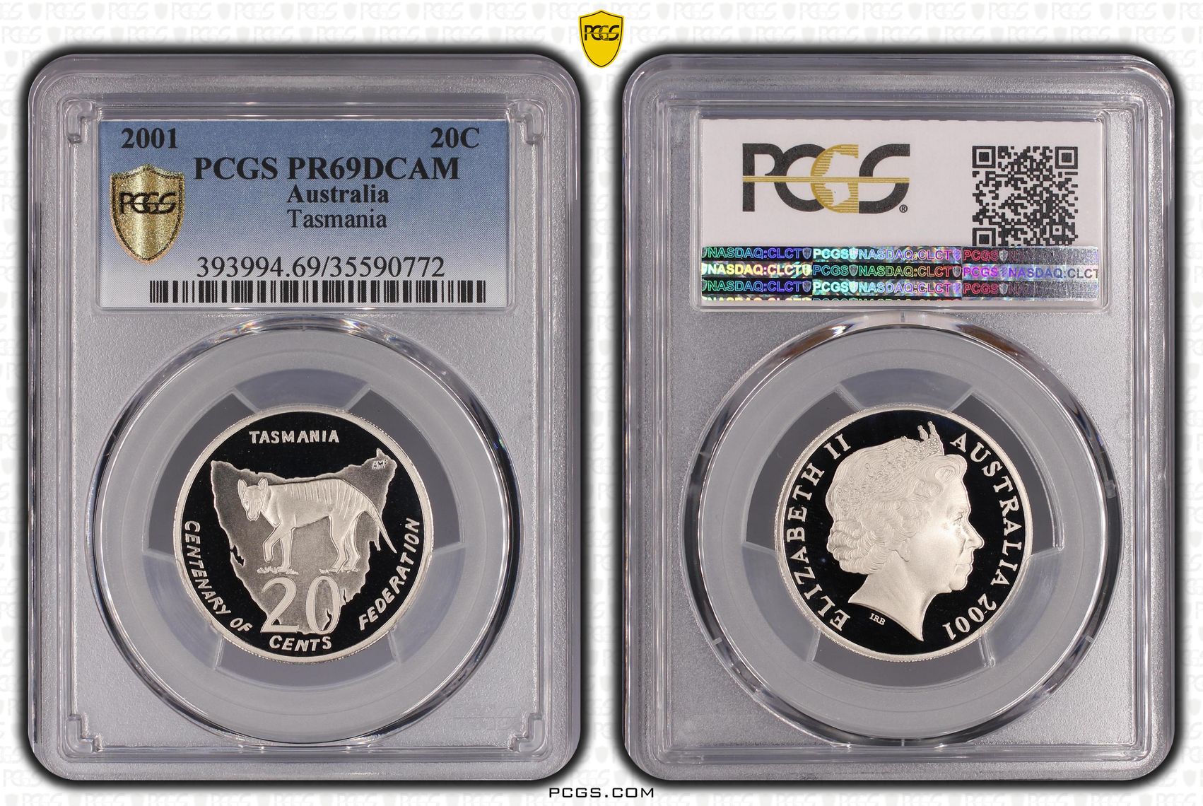 2001 Australian Twenty Cent, 20c Proof Tasmania PCGS - PR69DCAM -772