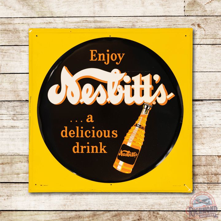 Enjoy Nesbitt's w/ Bottle Embossed Metal Sign TAC 9