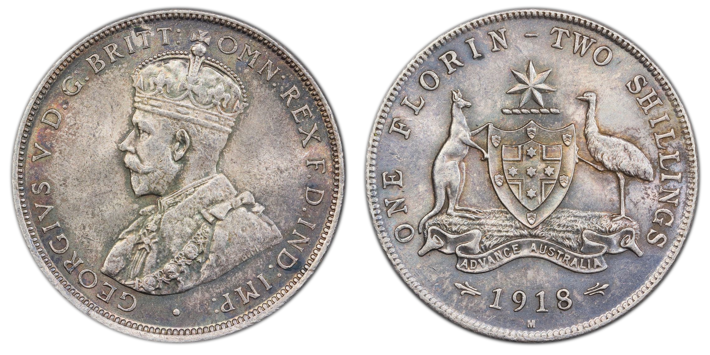 George V, Florin, 1918-M, PCGS MS63