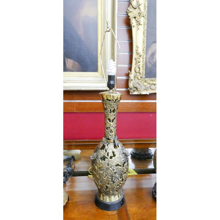 Vintage Japanese Gilt Floral Metal Table Lamp- 34''