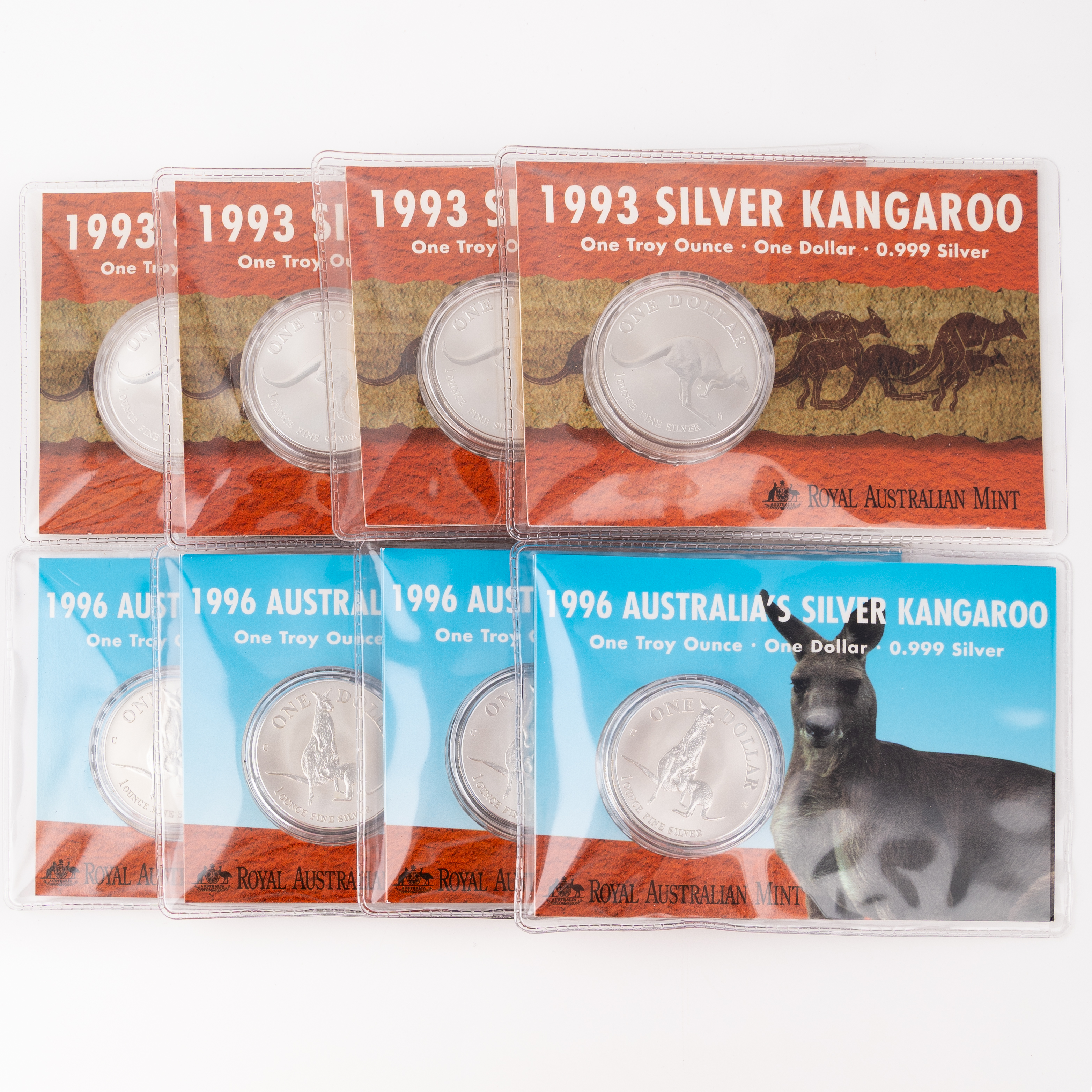450 · Elizabeth II, Kangaroo Silver Dollars, One Dollar, 1993 - 1996,  UNC