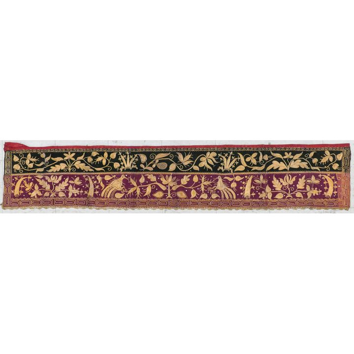 Old Chinese Gold Thread Embroidered Banner 13''x77''