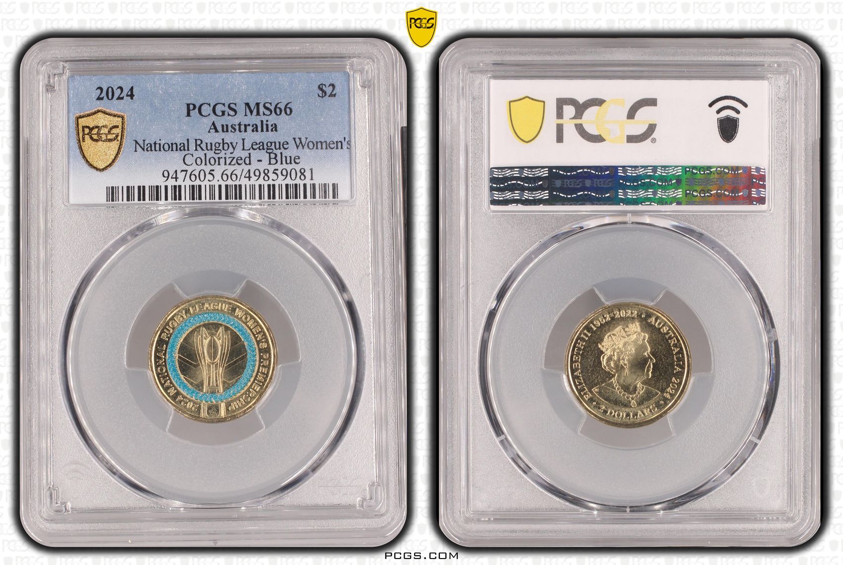 National Rugby League Women's Colorized - Blue, Two Dollar, 2024, PCGS MS66