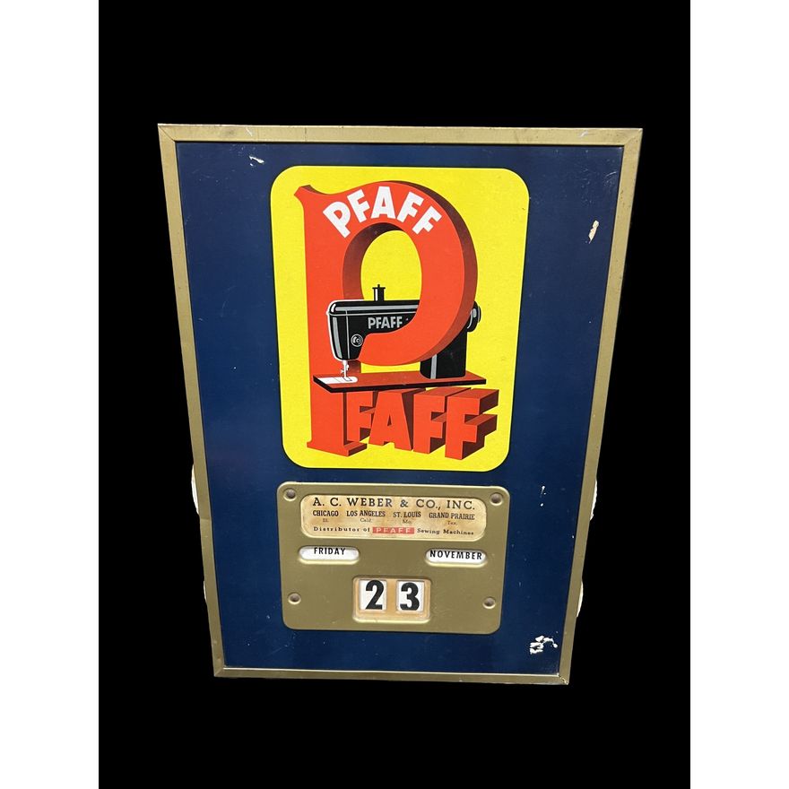 Pfaff Sewing Machine Tin Metal Calendar Sign Ac Weber