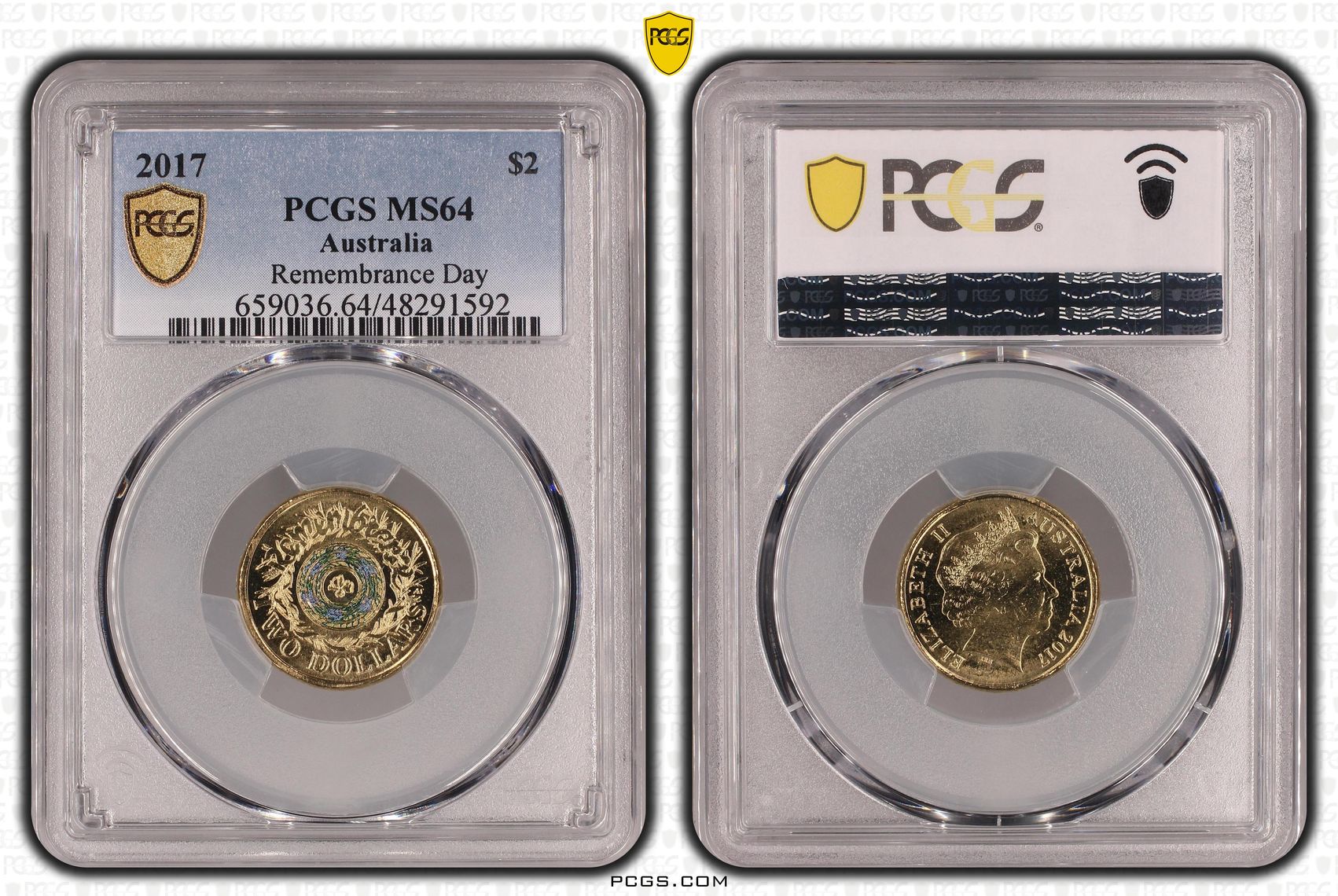 Elizabeth II, Remembrance Day Colorized, Two Dollar, 2017, PCGS MS64