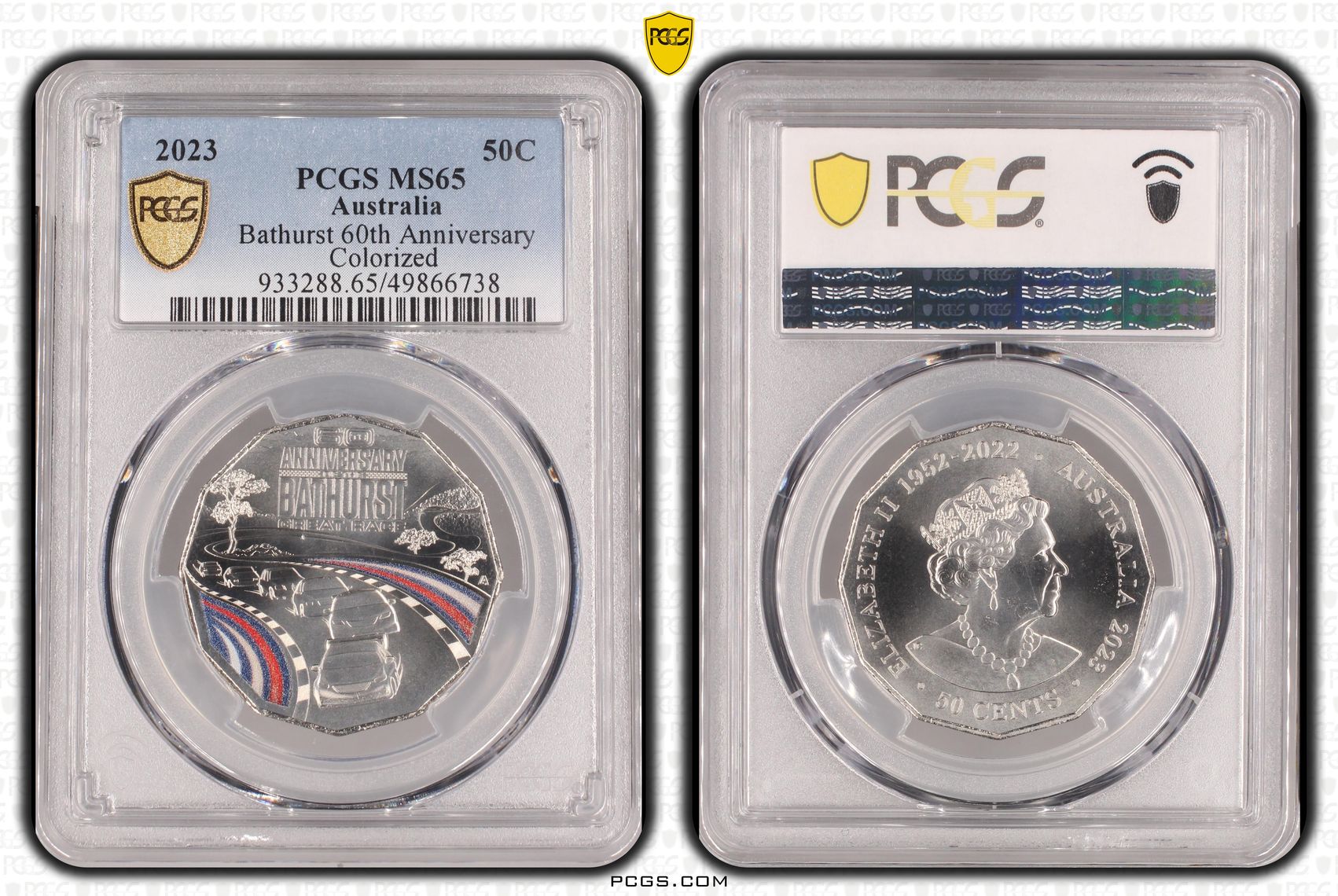 Bathurst 60th Anniversary Colourised, Fifty Cent, 2023, PCGS MS65