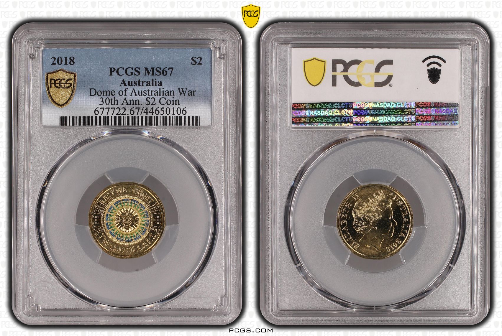 2018 Australia Two Dollar, $2 Dome of Australian War Memorial 30th Ann. $2 Coin PCGS - MS67 -106