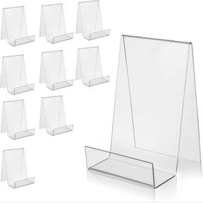 LARGE+SMALL ZOEY ACRYLIC BOOK STAND WITH LEDGE CLEAR DISPLAY EASELS PLATE - 10 PACK BOOK HOLDER EASEL STAND FOR BOOKS DISPLAY, MUS