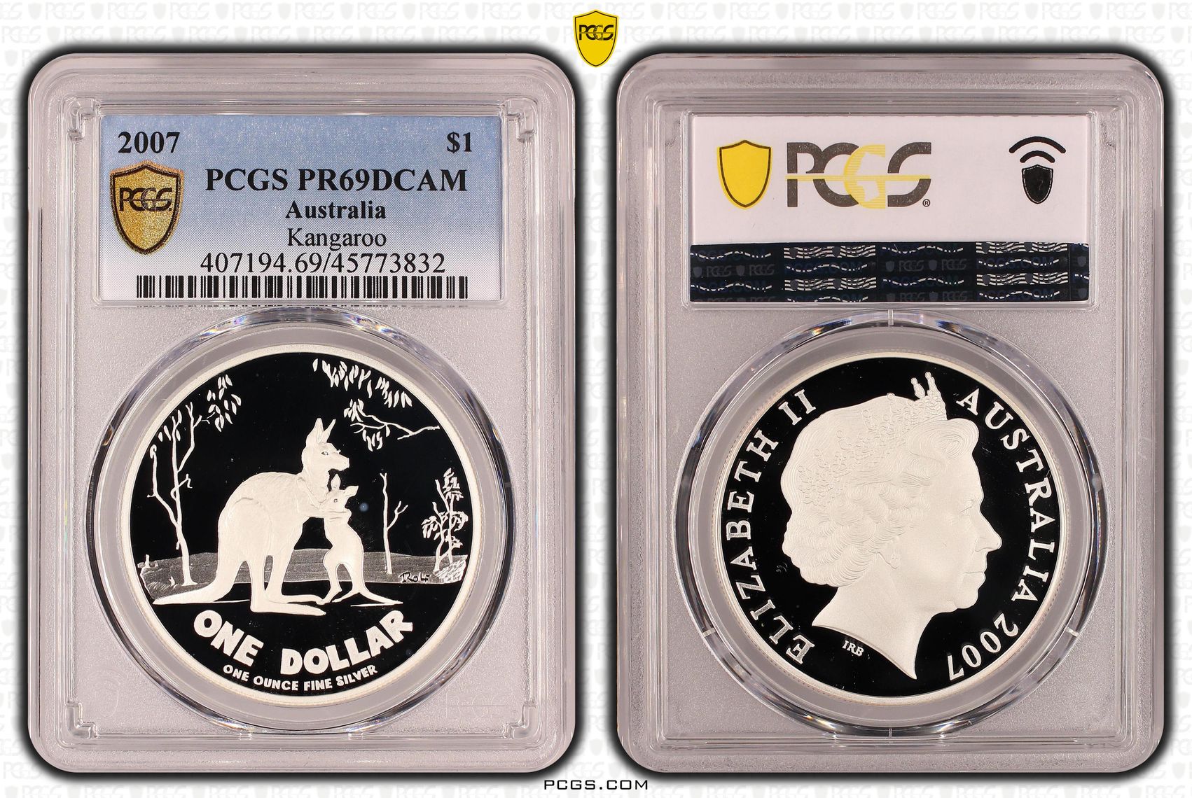 Elizabeth II, Kangaroo, One Dollar, 2007, PCGS PR 69DCAM