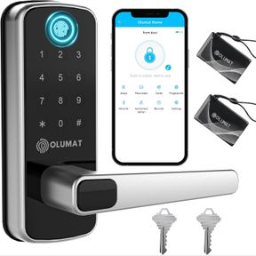 SMART DOOR LOCK, OLUMAT KEYLESS ENTRY DOOR LOCK FINGERPRINT DOOR LOCK WITH KEYPAD DIGITAL DOOR LOCK WITH HANDLE FOR HOME, RENTAL,