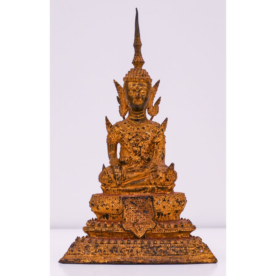 Antique Thai Gilt Bronze Ayutthaya Buddha on Throne 8.5''
