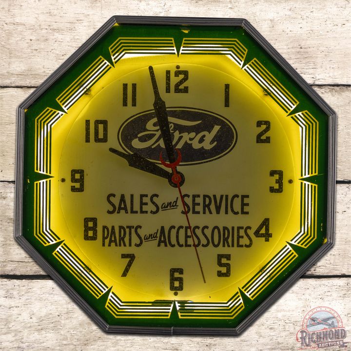 Ford Sales and Service Parts and Accessories 18" Octagon Neon Clock w/ Logo