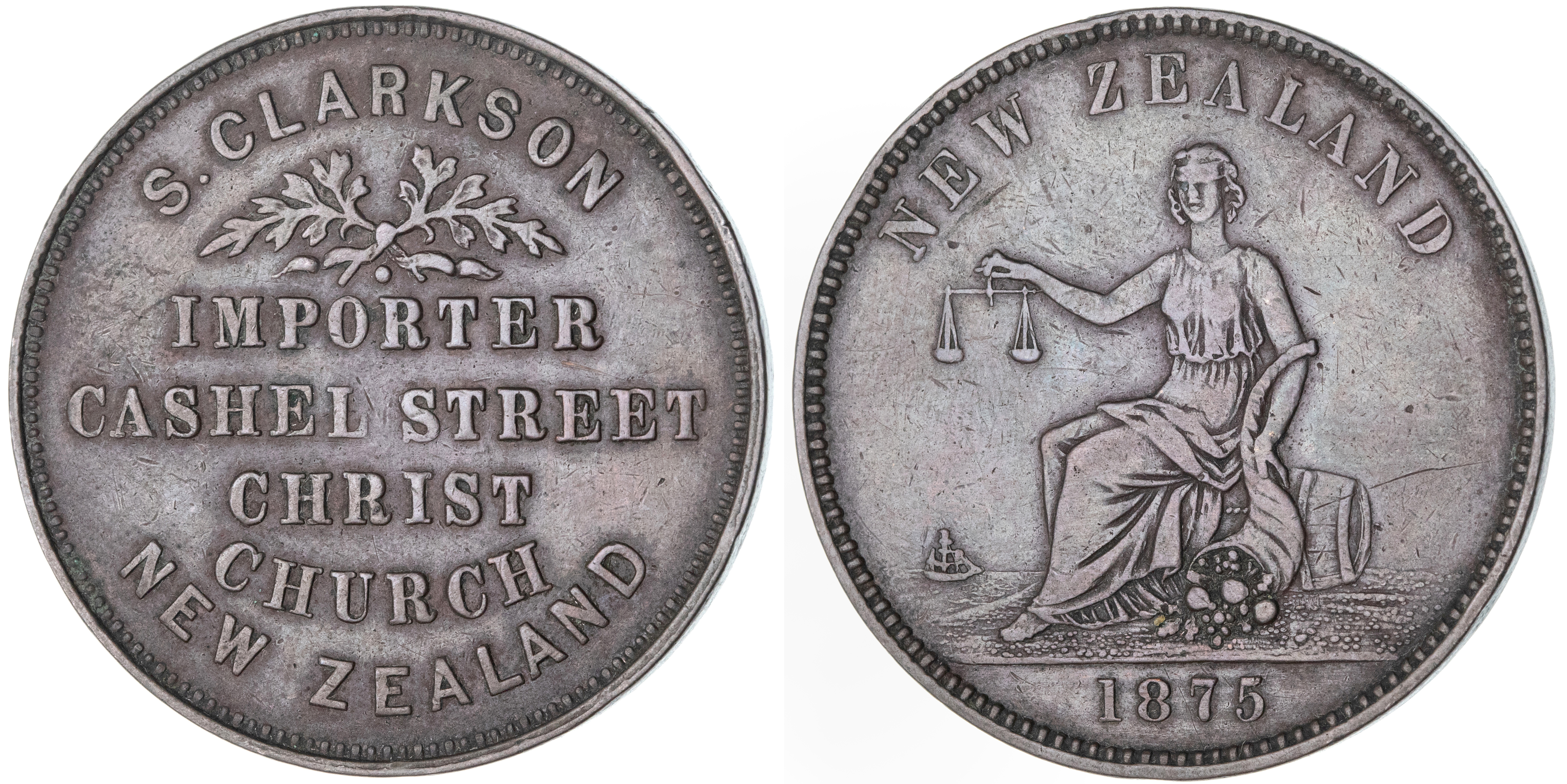 New Zealand, Christchurch, Penny, 1875, gVF