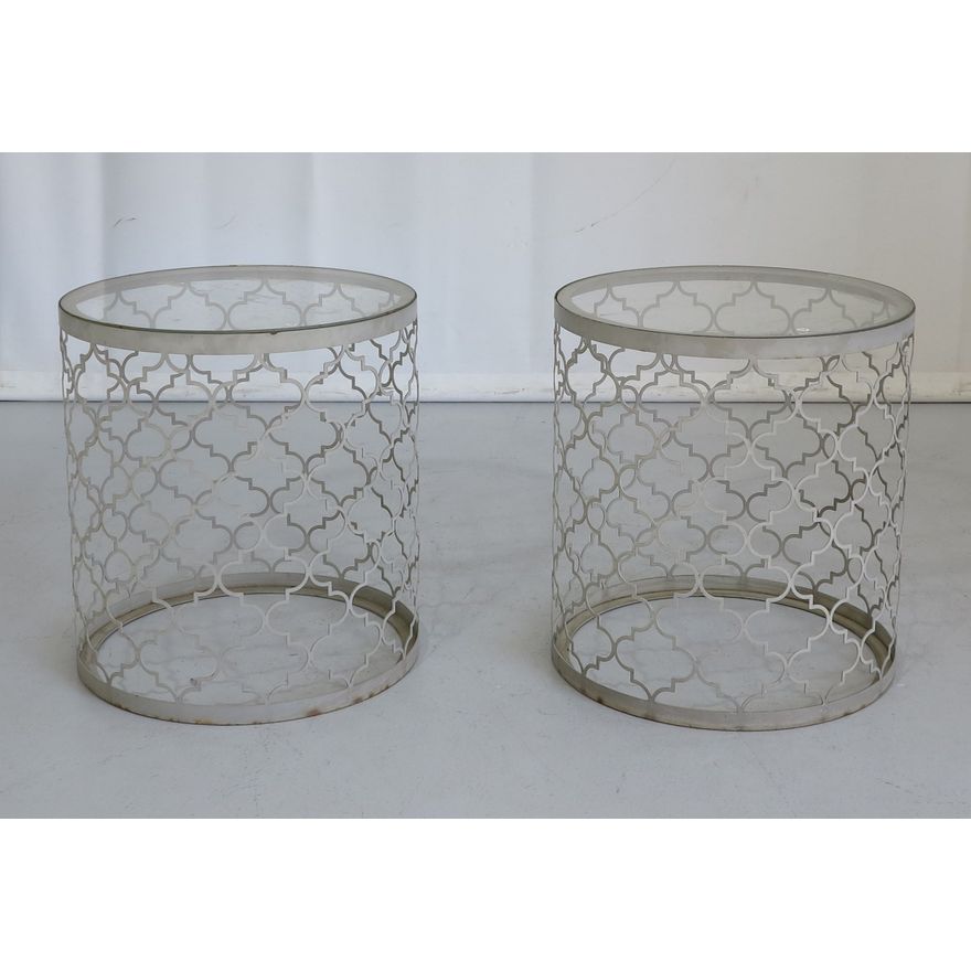 PAIR OF GLASS TOP STEEL SIDE TABLES