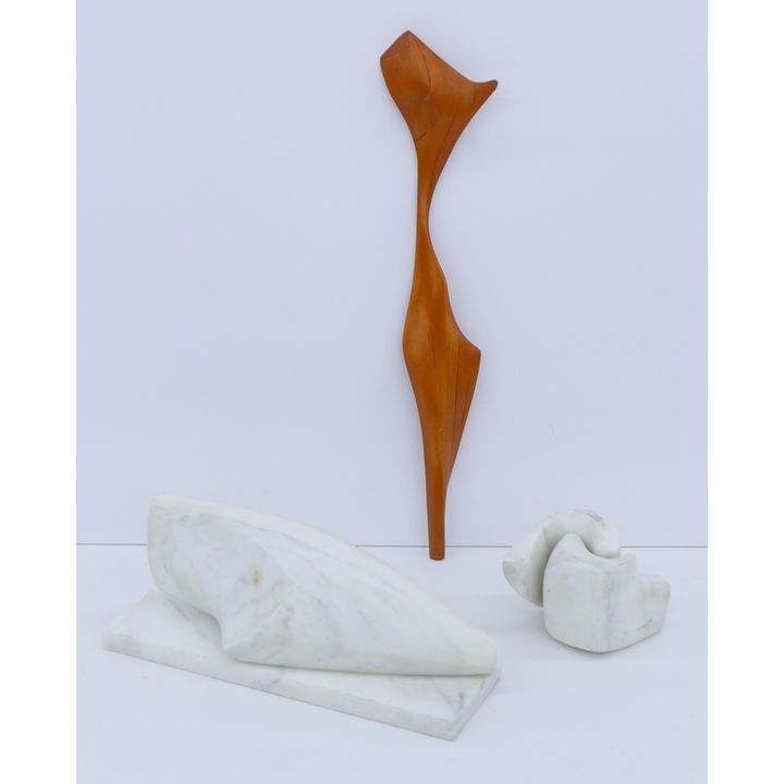 3pc Charles Smith Marble and Wood Sculptures