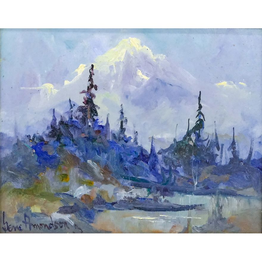 Gene Amondson ''Mountain Landscape'' Oil on Masonite Framed 17''x19''