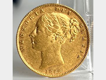 1866 VICTORIA YOUNG HEAD SHIELD GOLD SOVEREIGN