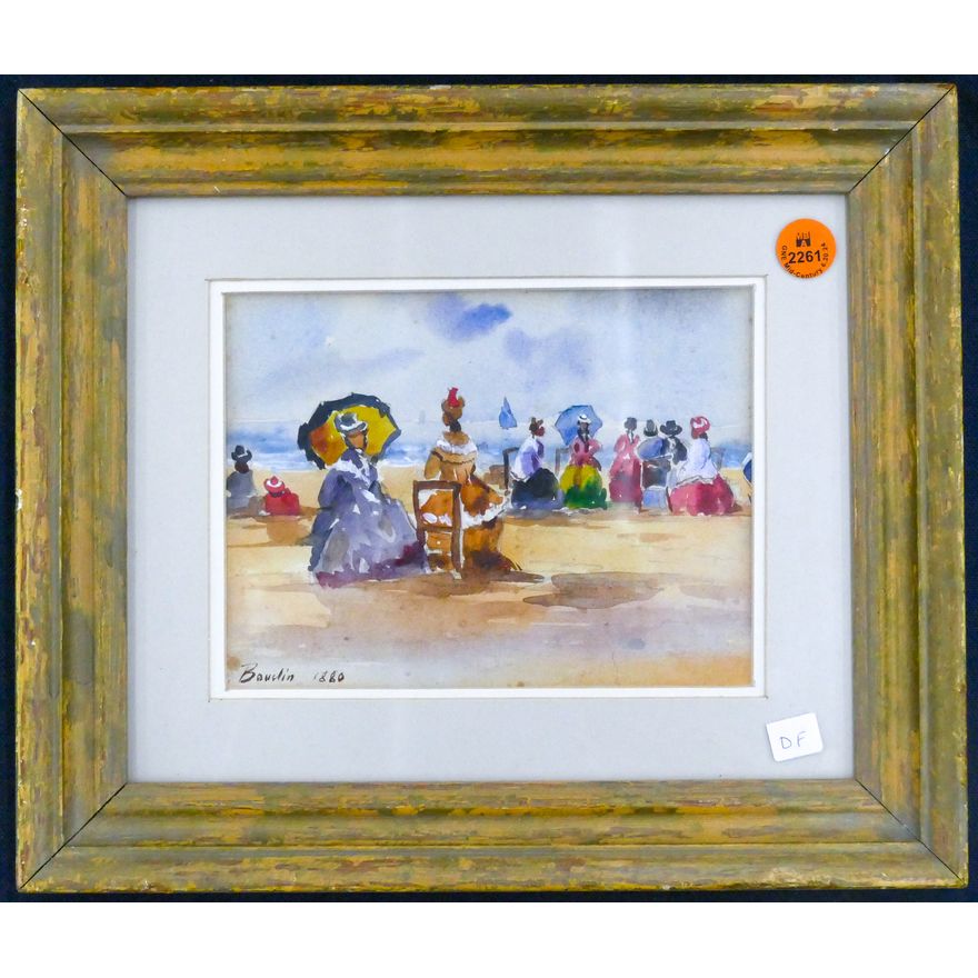 Eugene Boudin Attr. ''The Beach at Trouville'' 1880 Watercolor