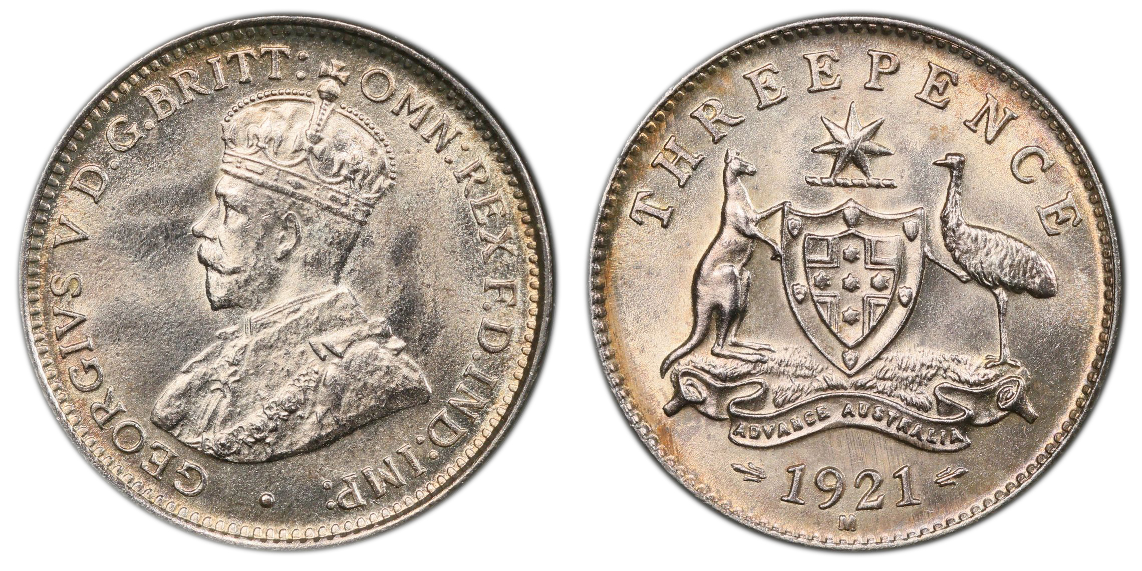 George V, , Threepence, 1921-M, PCGS MS65