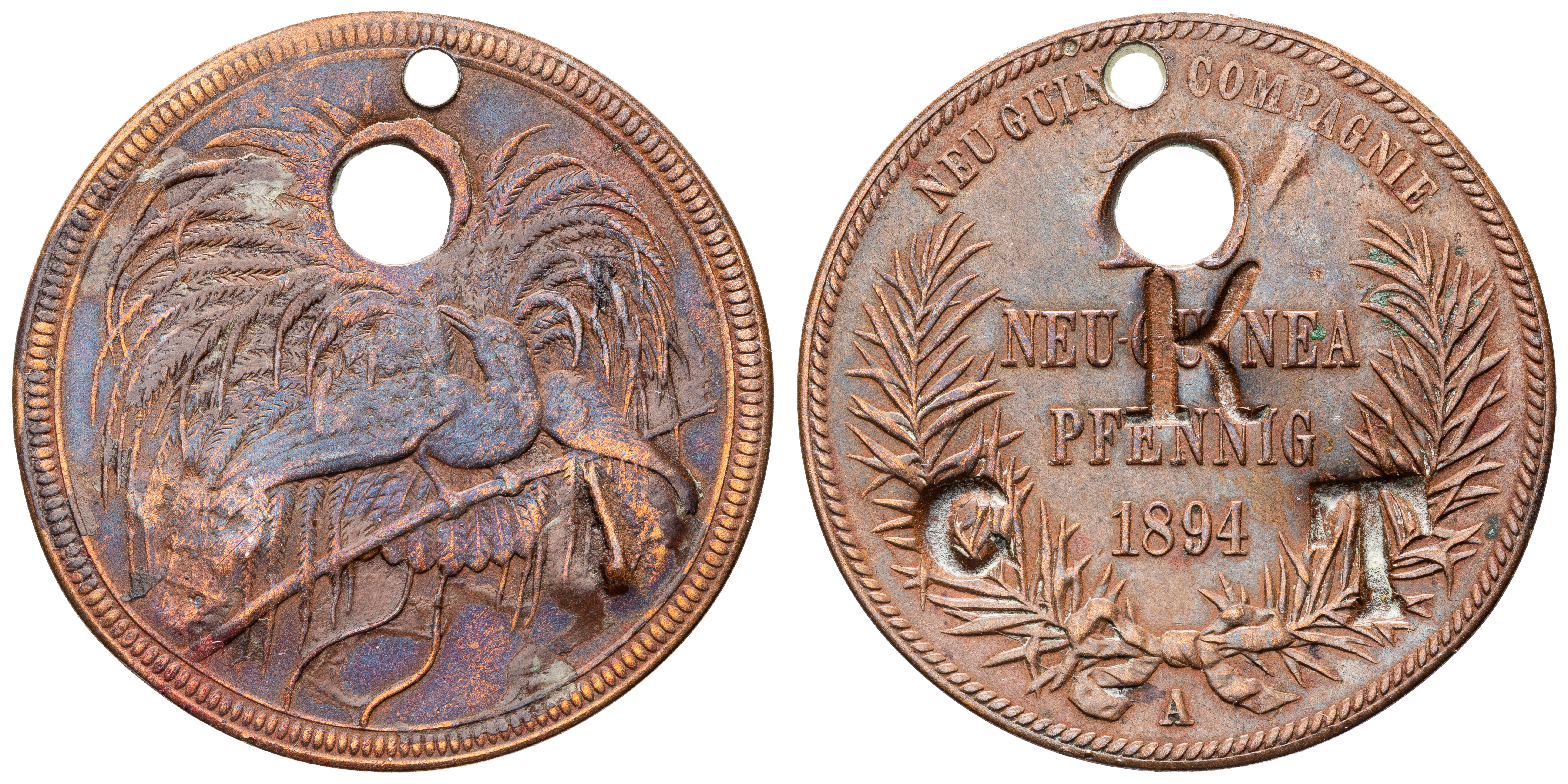 German New Guinea, Friedrich Wilhelm II, Ten Pfennig, 1894-A, gF