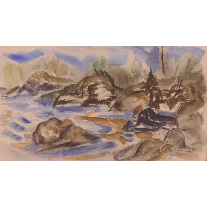 Clayton Fowler (1912-2019) River Landscape Watercolor on Paper Painting.