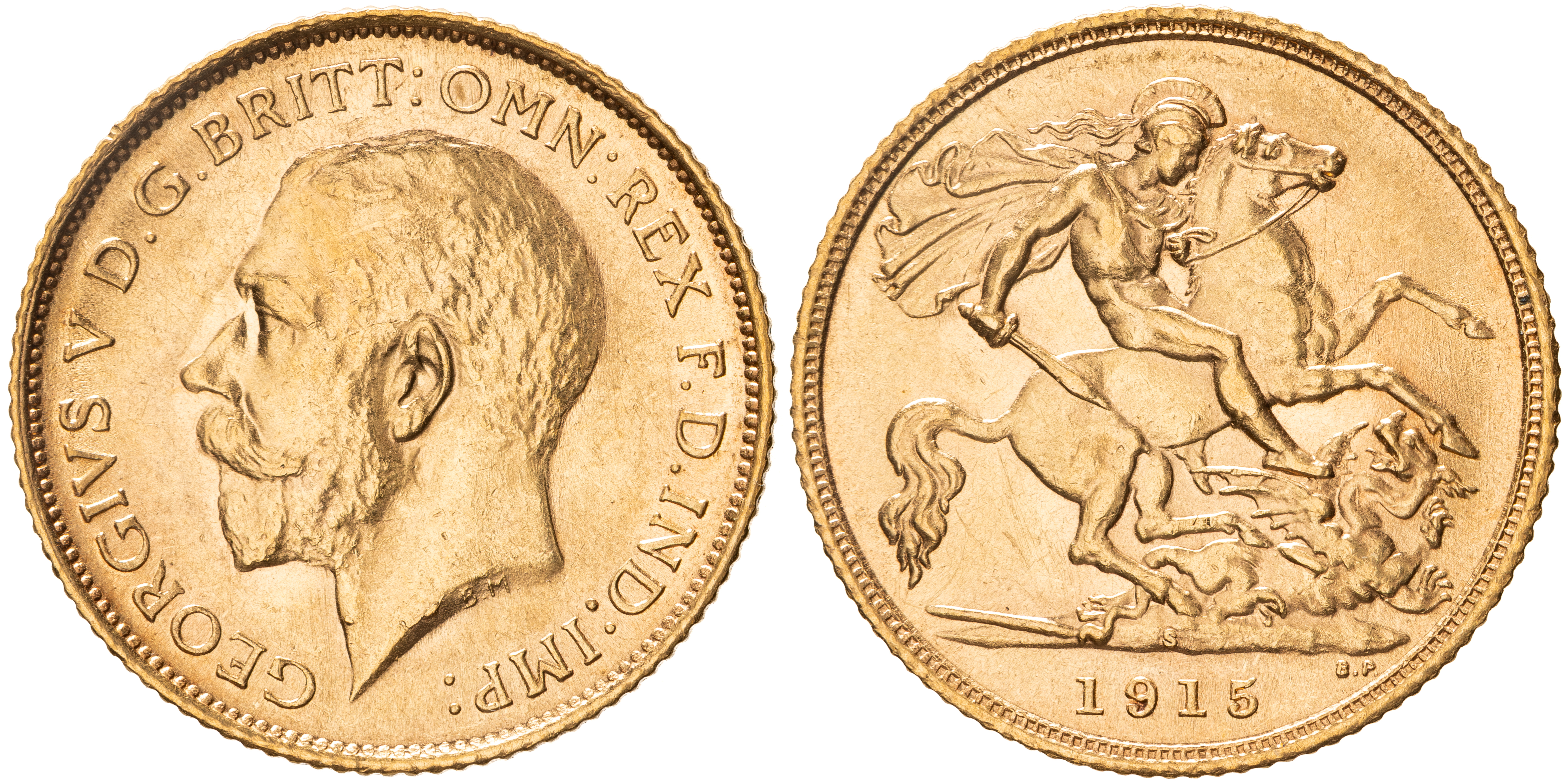 George V, St George Reverse, Half Sovereign, 1915-S, CHU