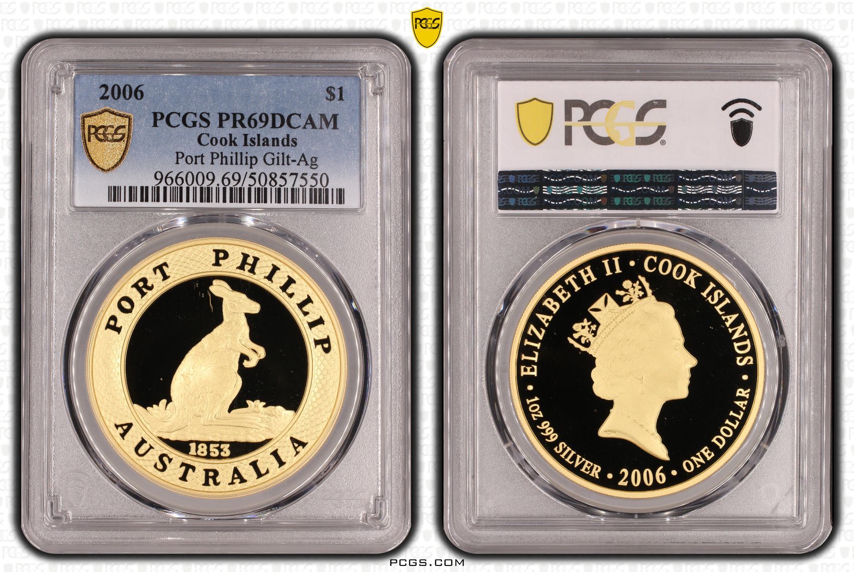 Cook Islands, Port Phillip Gilt-Ag POP 1/0, One Dollar, 2006, PCGS PR69DCAM