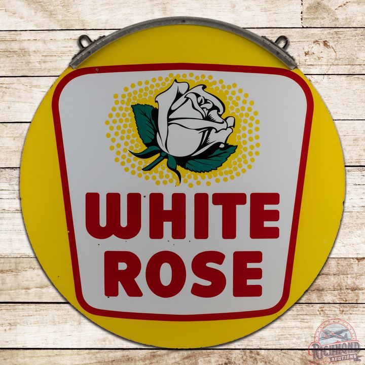 White Rose Gasoline 50" Double Sided Porcelain Sign w/ Hanger