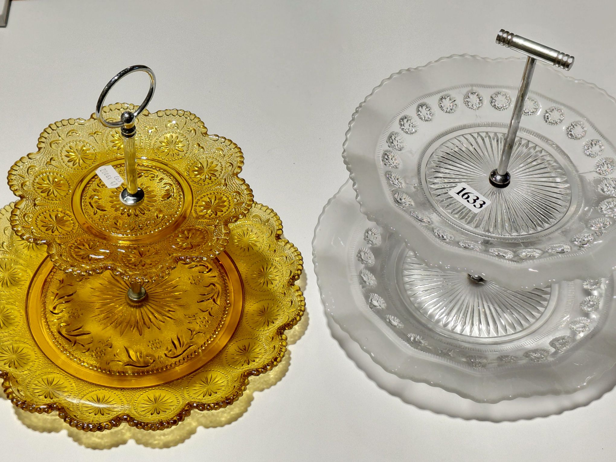 VINTAGE PRESSED GLASS BISCUIT STANDS