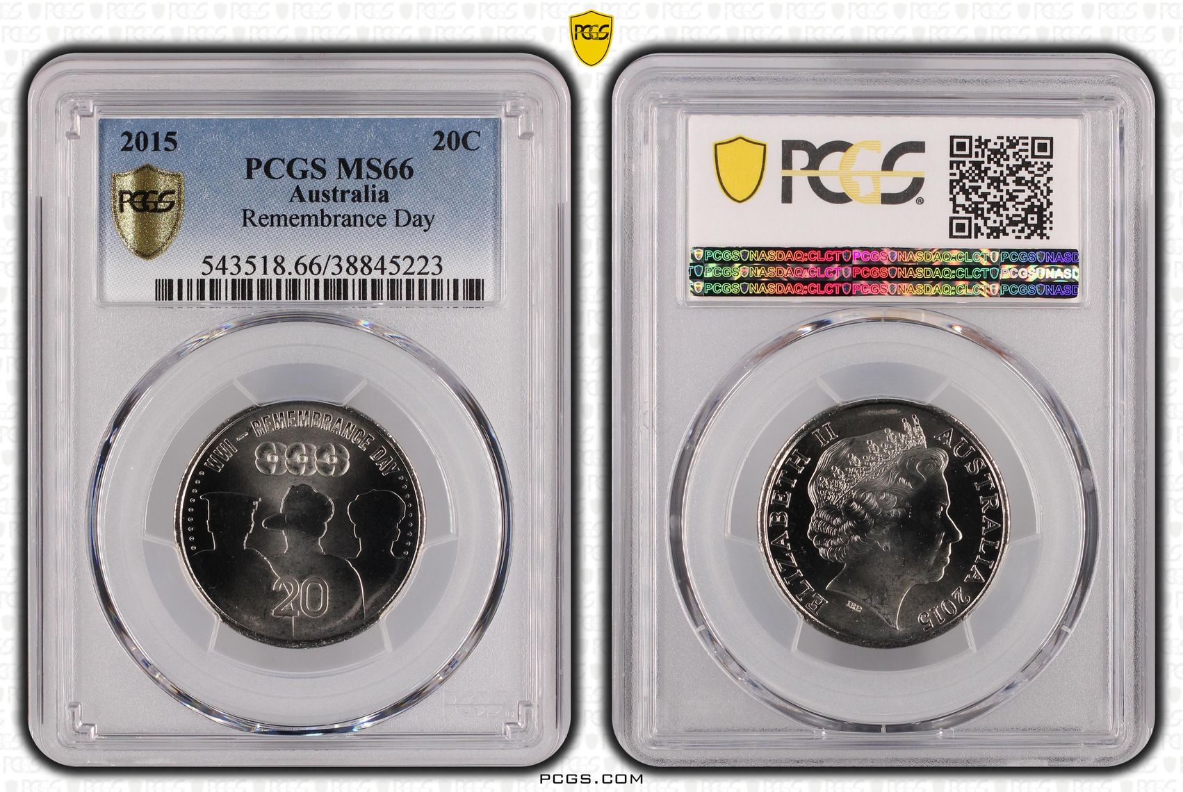 2015 Australia Twenty Cent, 20c Remembrance Day PCGS - MS66 -223