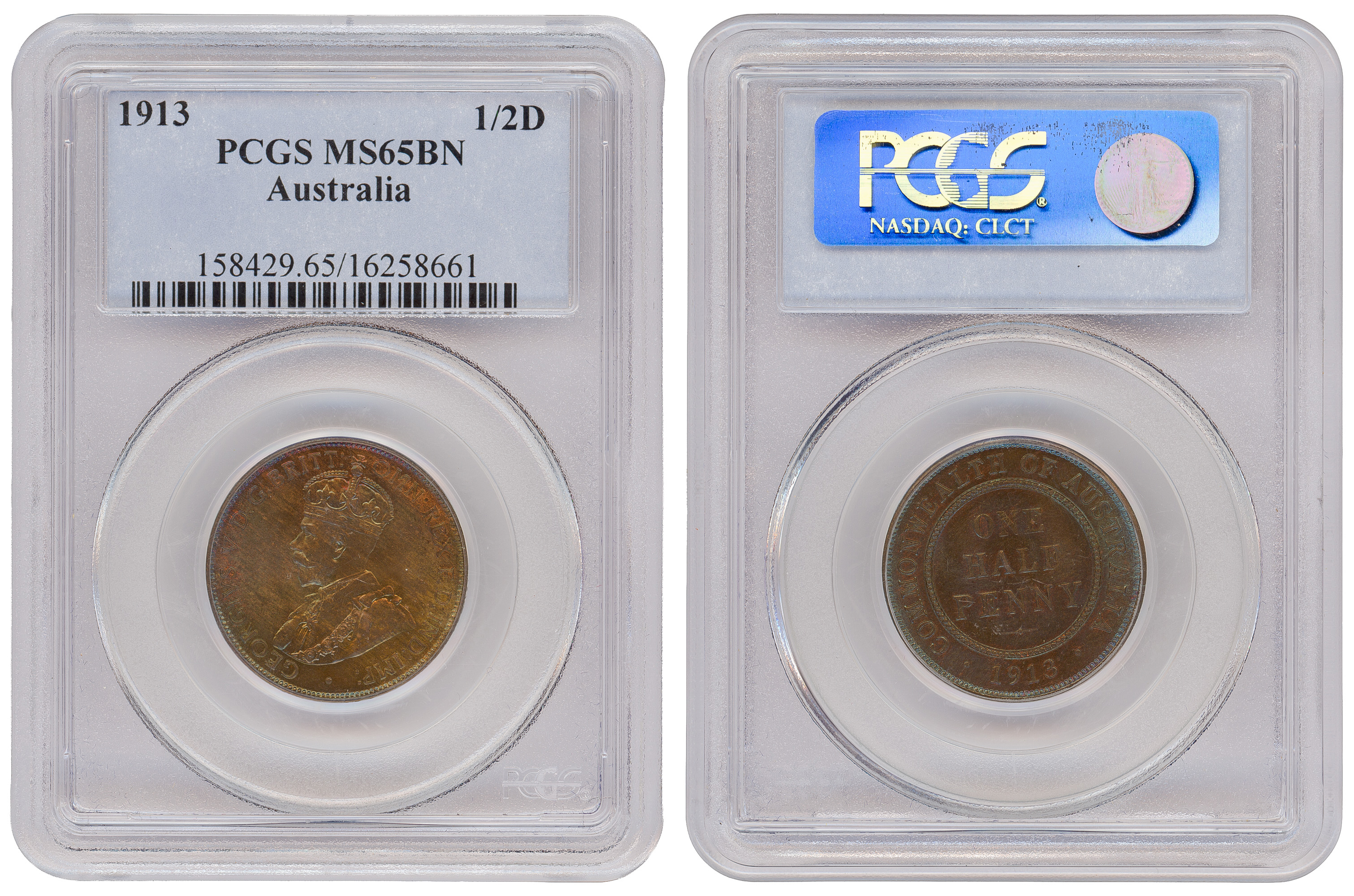 George V, Halfpenny, 1913, PCGS MS65BN