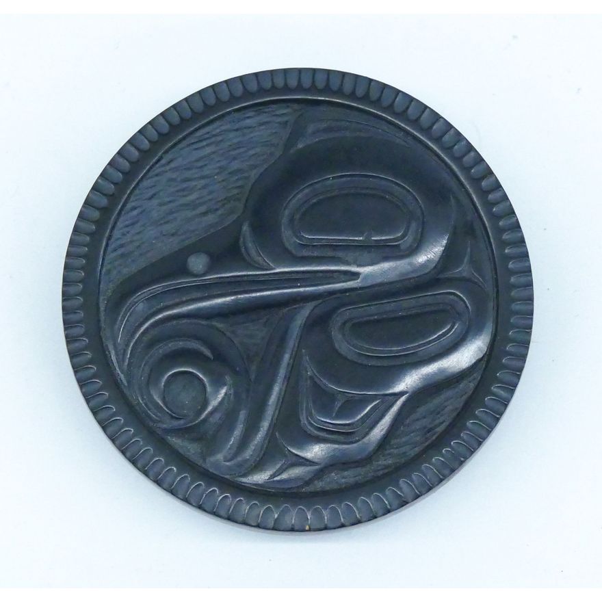 Denny Dixon ''Haida Raven'' Argillite Round Plaque 2.25''