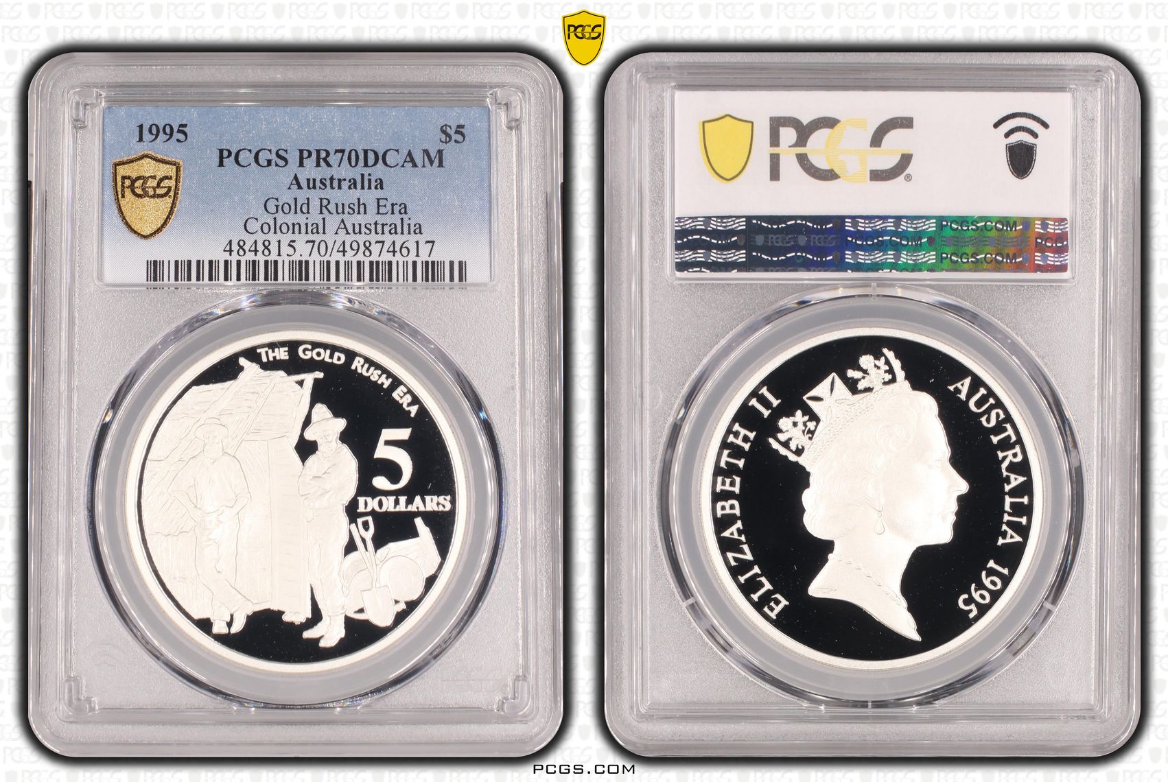 Gold Rush Era - Colonial Australia POP 11/0, Five Dollar, 1995, PCGS PR70DCAM