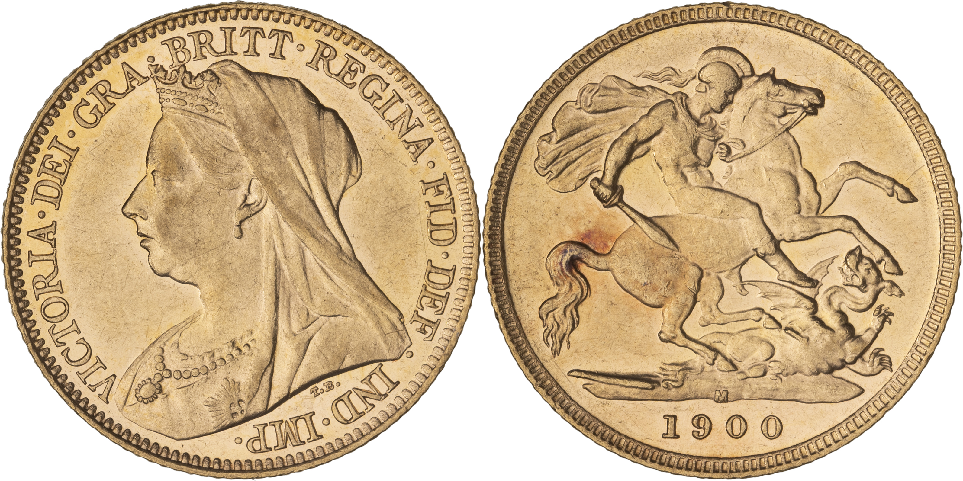 Victoria, St George Reverse - Veiled Head, Half Sovereign, 1900-M, aUNC