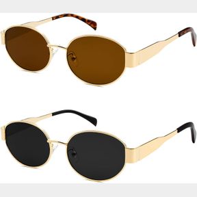 KNLIWKM 2 PACK GOLD RETRO OVAL SUNGLASSES FOR WOMEN TRENDY FASHION DESIGNER DUPES SHADES VINTAGE 90S SUN GLASSES
