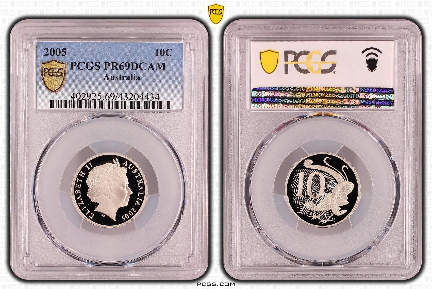 Elizabeth II, Ten Cent, 2005, PCGS PR69DCAM