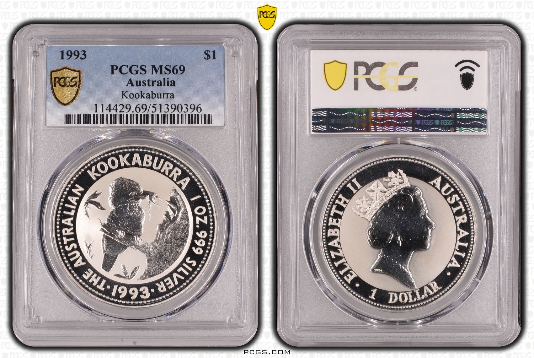 Kookaburra Ag, One Dollar, 1993, PCGS MS69