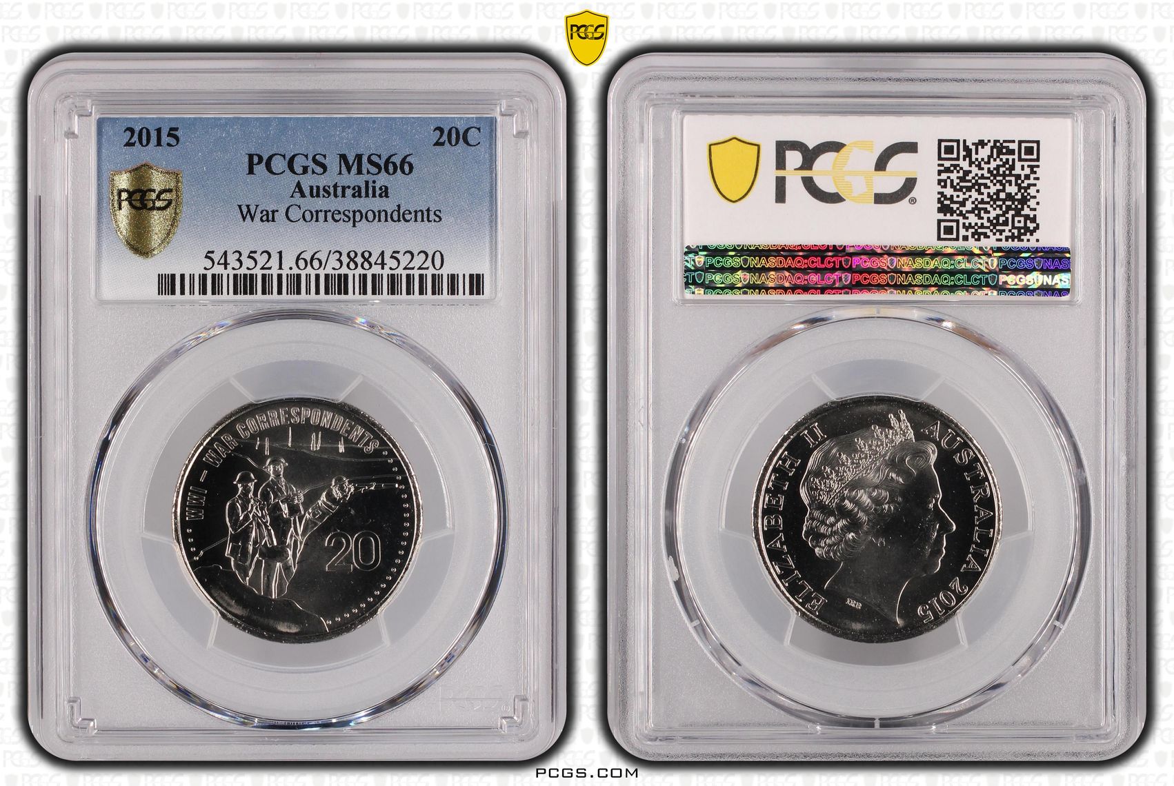 2015 Australia Twenty Cent, 20c War Correspondents PCGS - MS66 -220
