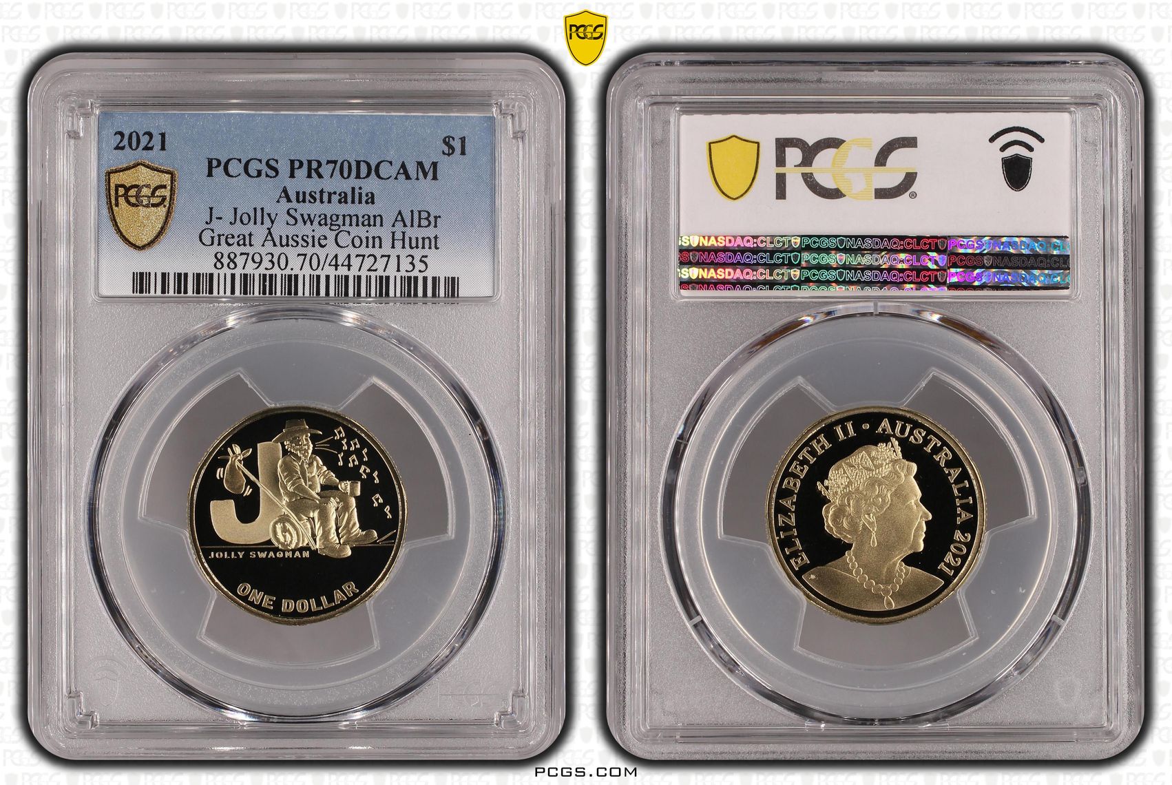 Elizabeth II, J- Jolly Swagman AlBr, POP 20/0, One Dollar, 2021, PCGS PR70DCAM