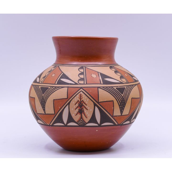 Ponca Fargua Jemez Polychrome Pottery Vase- 6'' with slight rim flake