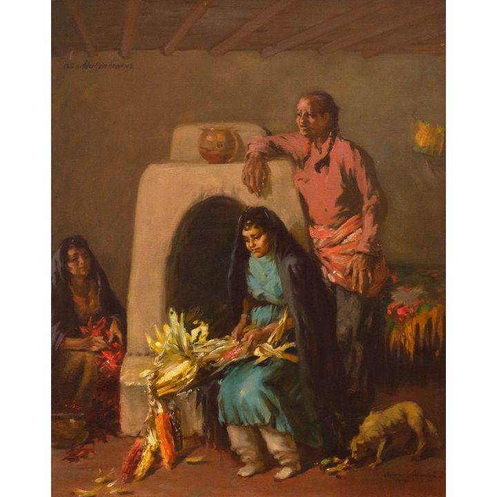 Odon Hullenkremer (1888-1978) San Juan Indians Husking Corn