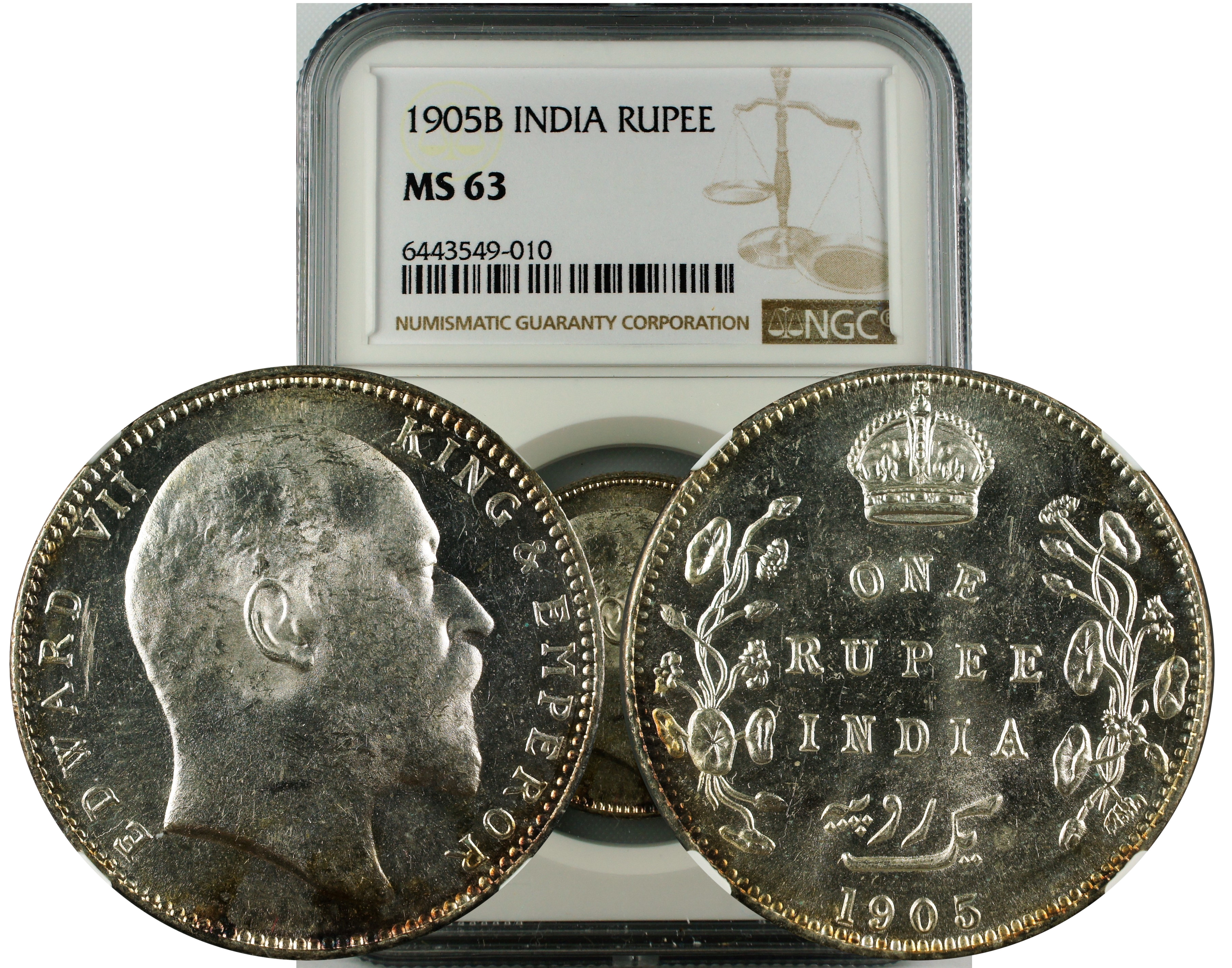 1905 B INDIA RUPEE MS63
