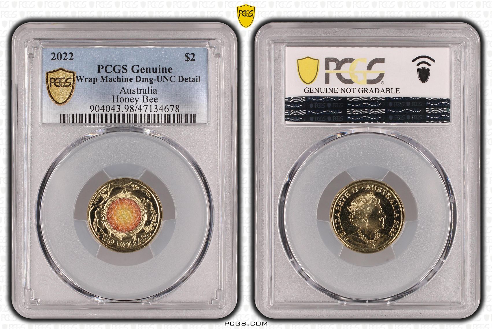 Elizabeth II, Honey Bee Colorized, Two Dollar, 2022, PCGS Genuine - UNC Details (98 - Damage)