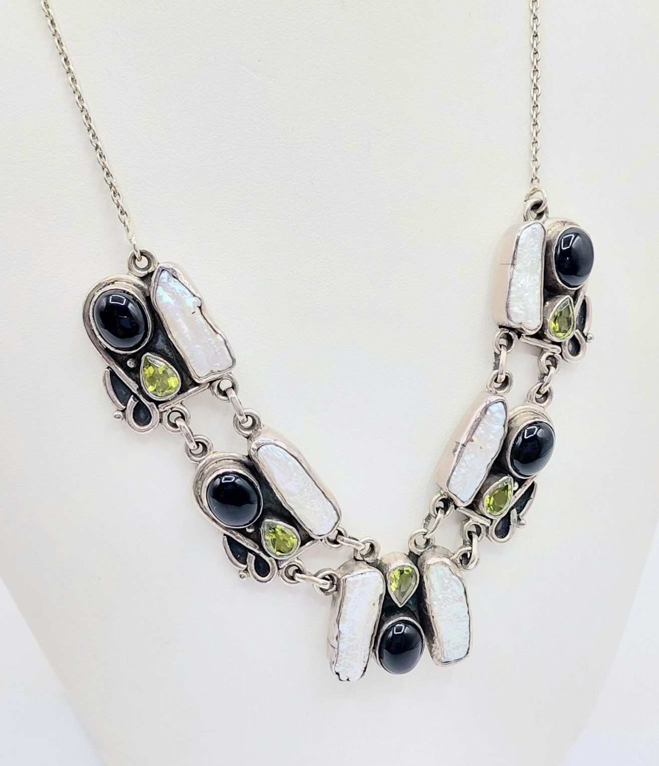 Silver Multi Gem Set Necklace